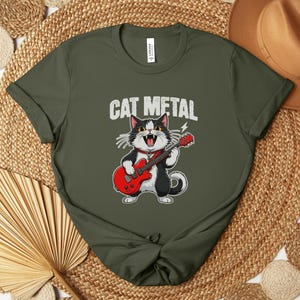 Metal Cat Playing Guitar Shirt, Funny Guitar Cat Tee, Cat Lovers Gift for Her, Cat Mom Shirt, Cat Dad Shirt, Cool Cat Print,Cat Themed Gifts