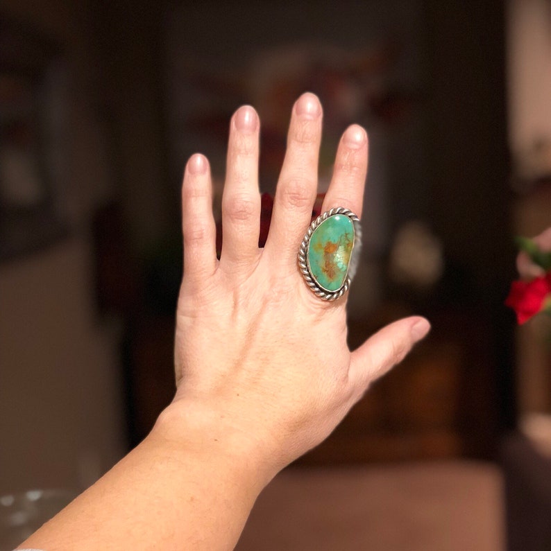 Sterling Silver /& Royston Turquoise Statement Ring Size 8-8.5