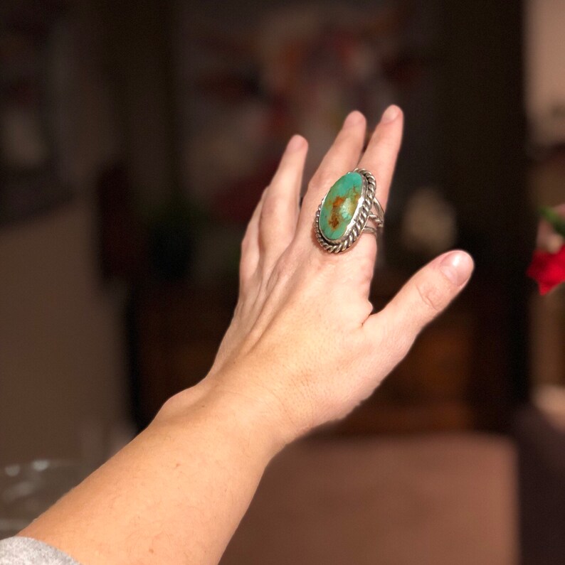 Sterling Silver /& Royston Turquoise Statement Ring Size 8-8.5