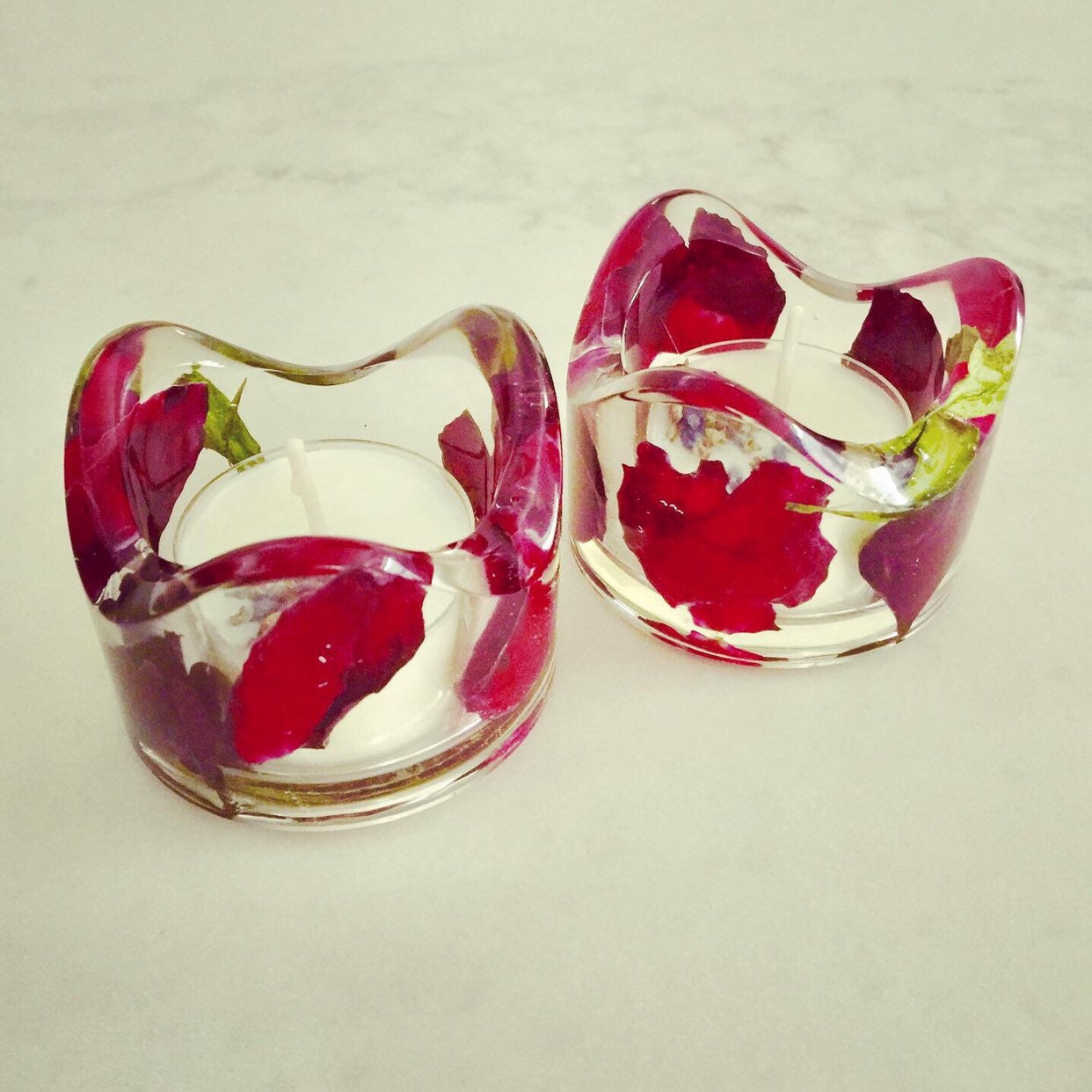 2 Handmade Flower Resin Candle Holders Tealights Essential Etsy
