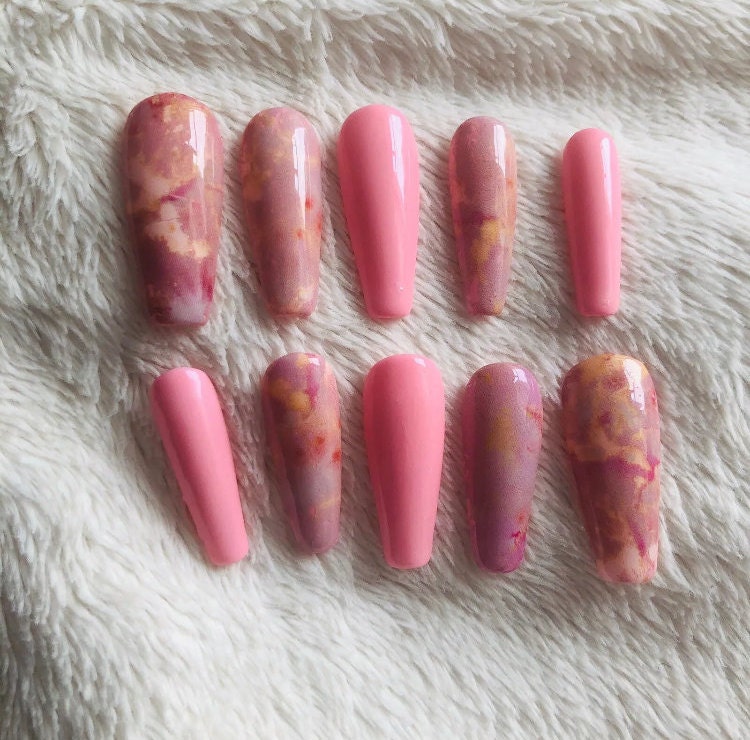 Pink Gold Marble Foil Nail Art Stickers Transfer Decal - Etsy