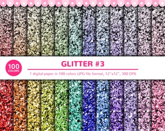 100 Colors Digital Papers: Glitter #3, Sparkle, Chunky Glitter, Shimmer, Twinkle, Ombre, Silver, JPG, Scrapbooking, Digital Paper