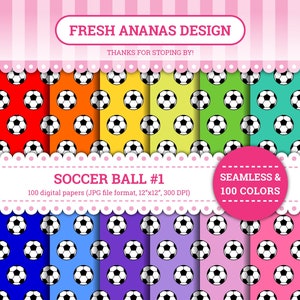 100 Colors Digital Papers: Soccer Ball #1, Football, Sport, Physical Activity, Competition, Seamless, Background, Instant Download, JPG