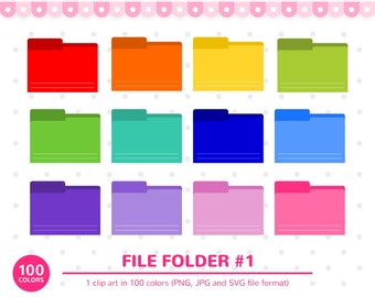 100 Colors Clip Art: File Folder, Folder Clipart, School Clipart, Office Clipart, School Supply, Stationery, Planner Clipart, Clipart, SVG