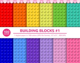 Papeles digitales de 100 colores: Bloques de construcción n.° 1, Juguete, Niños, Ladrillos, Construir, Bloques, Imprimible, JPG, Scrapbooking, Papel digital