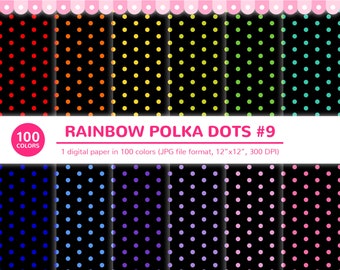 100 Colors Digital Papers: Rainbow Polka Dots #9, Polka Dot Paper, Tiny, Small, Medium, Polka Dots, Rainbow, Scrapbooking, Digital Paper