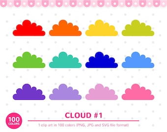 100 Colors Clipart: Cloud #1, Clouds Clip Art, Weather Clipart, Colorful Clouds, Printable Clouds, Clouds SVG, Planner Clipart, Clipart, SVG