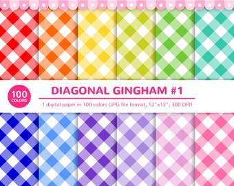 100 Colors Digital Papers: Diagonal Gingham #1, Gingham Digital Paper, Gingham Pattern, Seamless Gingham, Birthday, Paper, Wrapping, Digital