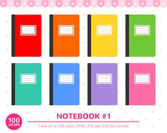 100 Colors Clip Art: Notebook, Notebook Clipart, Notebook SVG, School Clipart, Office, Classroom, Stationery, Planner Clipart, Clipart, SVG
