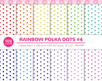 100 Colors Digital Papers: Rainbow Polka Dots #4, Polka Dot Paper, Tiny, Medium, Polka Dots, Rainbow, Scrapbooking, Digital Paper