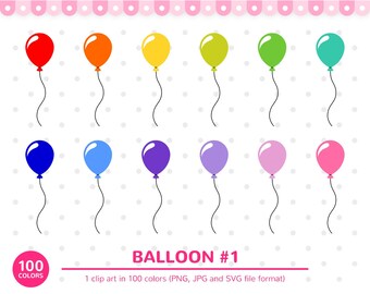 100 Colors Clipart: Balloon, Baloon Clipart, Balloons, Colorful Balloons, Birthday Balloon, Party Balloon, Birthday, Clipart, Printable, SVG