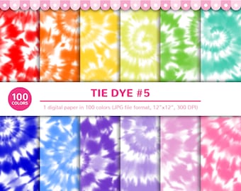 Papeles digitales de 100 colores: Tie Dye n.° 5, espiral, años 60, hippie, psicodélico, abstracto, estampado, imprimible, JPG, scrapbooking, papel digital