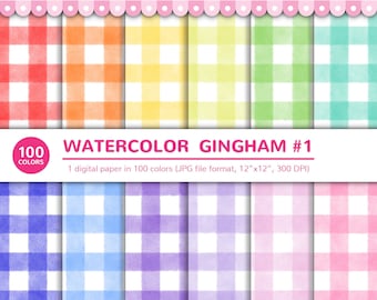 Papeles digitales de 100 colores: Acuarela Gingham n.° 1, Aquarelle, Gouache, Fondo, Arcoíris, Imprimible, JPG, Scrapbooking, Papel digital