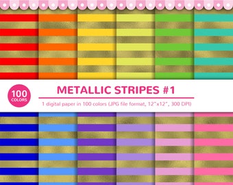 100 Colors Digital Papers: Metallic Stripes 2 Lines | Etsy