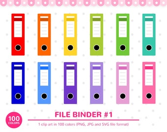 100 Colors Clip Art: File Binder, File Binder Clipart, Office, School, Classroom, Stationery, Clip Art, Planner Clipart, Printable Stickers