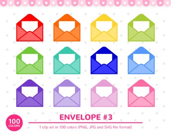 100 Colors Clip Art: Envelope #3, Mail SVG, Mail, Envelope Clip Art, Love Letter, Office, Clipart, Planner Clipart, SVG, Printable Stickers