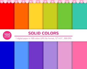 100 Colors Digital Papers: Solid Colors, Digital Paper Pack, Rainbow Paper, Scrapbooking Paper, Digital Background, Instant Download, JPG