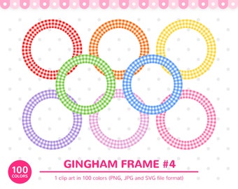 100 Colors Clip Art: Gingham Frame #4, 100 Colors Frames, Digital Frame, Frame Clipart, Circle Frame, Clipart, Planner Clipart, SVG, Circle