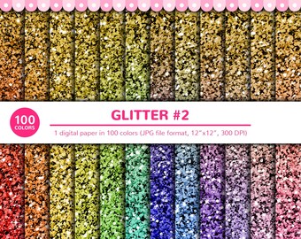 100 Colors Digital Papers: Glitter #2, Sparkle, Chunky Glitter, Shimmer, Twinkle, Ombre, Gold, JPG, Scrapbooking, Digital Paper