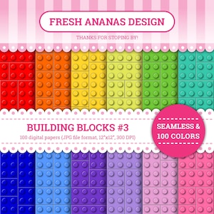 100 Colors Digital Papers: Building Blocks #3, Toy, Kids, Bricks, Build it, Blocks, Printable, JPG, Scrapbooking, Digital Paper
