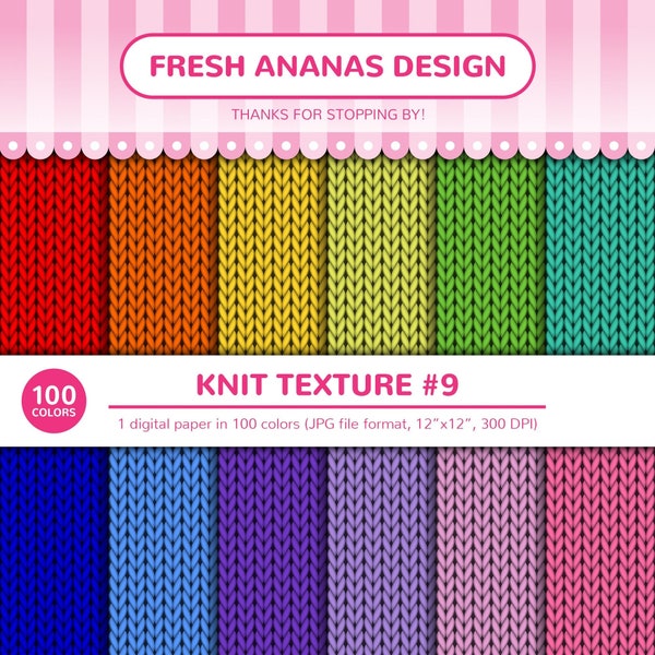 100 Colors Digital Papers: Knit Texture #9, Wool, Jumper, Seamless, Sweater, Scrapbooking, Rainbow, Paper Pack, Background