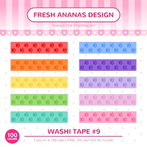 100 Colors Clip Art: Washi Tape #9, Paw Print Washi Tape, Paw, Puppy, Pet, Washi Tape, Clip Art, Planner Clipart, Printable Stickers, SVG