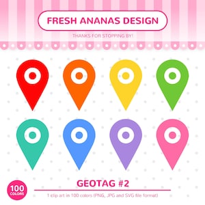 100 Farben Clip Art: Geotag #2, Geotag Clipart, Ortssymbol, Clip Art, Planer Clipart, 100 Farben, bedruckbarer Aufkleber, SVG