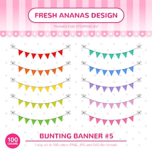 100 Colors Clip Art: Bunting Banner #5, Bunting Clipart, Banner Clip Art, Planner Clipart, Banner, Bunting, Rainbow Clip Art, 100 color, SVG