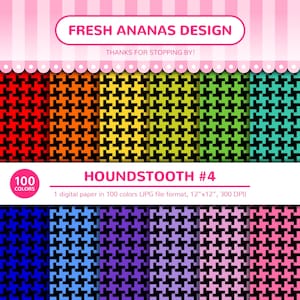 100 Colors Digital Papers: Houndstooth #4, Houndstooth Paper, Black Houndstooth, Textured, Background, Fabric Pattern, Seamless, Digital