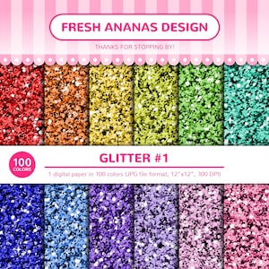 100 Colors Digital Papers: Glitter #1, Sparkle, Chunky Glitter, Shimmer, Twinkle, JPG, Scrapbooking, Digital Paper