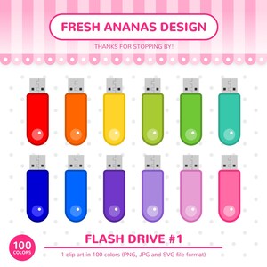 100 Colors Clip Art: Flash Drive, Memory Stick, USB Drive, USB Clipart, School, Technology, Clipart, Planner Clipart, SVG, Printable Sticker