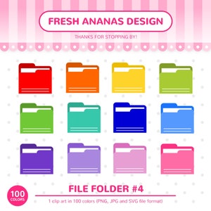 100 Farben Clip Art: Ordner #4, Schule Clipart, Büro Clipart, Schule Bedarf, Schreibwaren, Planer Clipart, Clipart, SVG