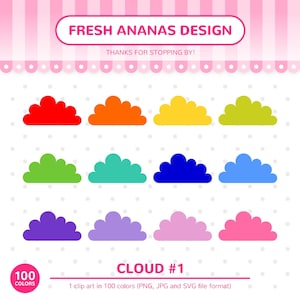 Clipart 100 couleurs : nuage #1, clipart nuages, clipart météo, nuages colorés, nuages imprimables, nuages SVG, clipart agenda, clipart, SVG