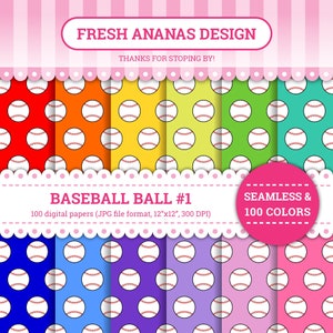100 Farben Digitale Papiere: Baseball Ball #1, Amerikanisch, Sport, Körperliche Aktivität, Ausrüstung, Wettbewerb, Nahtlos, Muster, Hintergrund, JPG