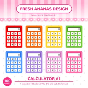 100 Colors Clip Art: Calculator, Calculator Clipart, School, Math, Classroom, Office, Clipart, Planner Clipart, SVG, Printable Stickers