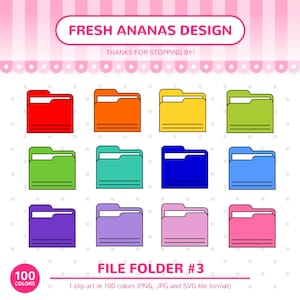 Illustraties 100 kleuren: bestandsmap #3, school clipart, kantoor clipart, schoolbenodigdheden, briefpapier, planner clipart, clipart, SVG