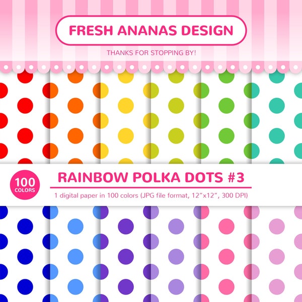 100 Colors Digital Papers: Rainbow Polka Dots #3, Polka Dot Paper, Big, Polka Dots, Rainbow, Scrapbooking, Digital Paper, Paper Pack