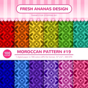 100 kleuren digitaal papier: Marokkaans patroon #19, Arabisch, islamitisch, geometrisch, tegels, regenboog, afdrukbaar, jpg, scrapbooking, digitaal papier