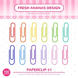 100 Colors Clip Art: Paperclip, Paperclip Clipart, Paperclips Clip Art, Office Clip Art, Planner Clipart, Rainbow Paperclips, Clipart, SVG