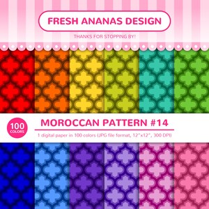 100 Colors Digital Papers: Moroccan Pattern #14, Arabic, Islamic, Geometric, Tile, Rainbow, Printable, JPG, Scrapbooking, Digital Paper,