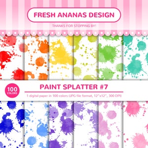 100 色のデジタル ペーパー: ペイント スプラッター #7、ペイント、スプラッシュ、ステイン、スプレー、レインボー、印刷可能、JPG、スクラップブッキング、デジタル ペーパー