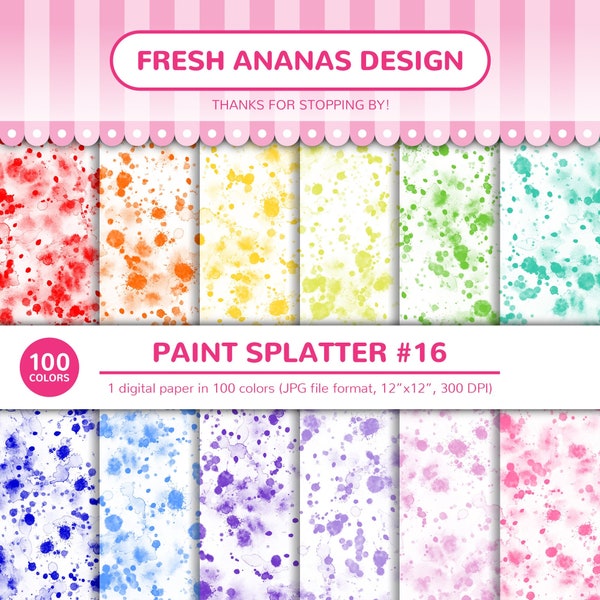 100 Colors Digital Papers: Paint Splatter #16, Paint, Splash, Stain, Spray, Rainbow, Printable, JPG, Scrapbooking, Digital Paper