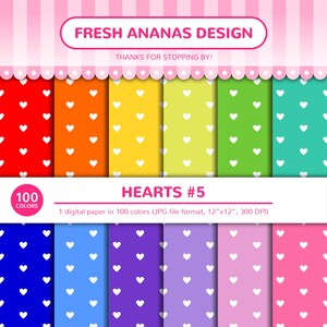 100 Farben Digitale Papiere: Herzen #5, Liebe, Valentinstag, Herzmuster, Valentine, PolkaDot, Printable, JPG, Scrapbooking, Digitales Papier