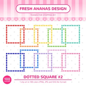 100 Colors Clipart: Dotted Square #2, Frame, Dotted Square Frame, Square Frame, Digital Frame, Rainbow, Clipart, Planner Clipart, SVG