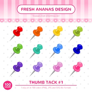 100 Farben Clip Art: Reißzwecke, Reißzwecke Clipart, Pin, Büro Clipart, Schule, Clip Art, Planer Clipart, SVG, druckbare Aufkleber