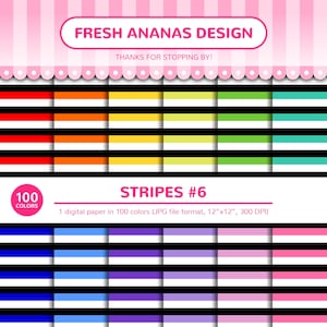 100 Colors Digital Papers: Stripes #6, Stripes Paper Pack, Horizontal Stripes, Thin Stripes, Black, White, Paper, Digital, Pattern, Striped