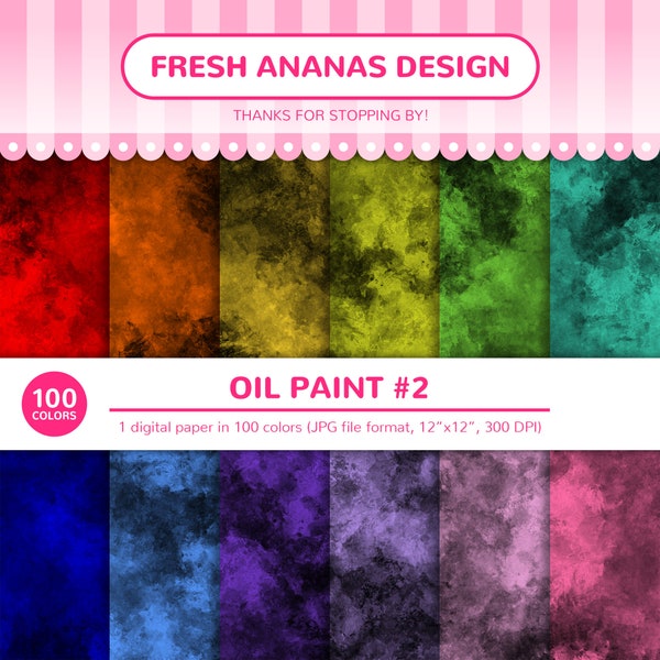 100 Colors Digital Papers: Oil Paint #2, Acrylic, Smudge, Smeared Paint, JPG, Scrapbooking, Digital Paper