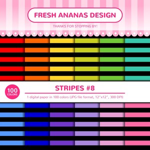 100 Colors Digital Papers: Stripes #8, Stripes Paper Pack, Horizontal Stripes, Medium Stripes, Black, Paper, Digital, Pattern, Striped