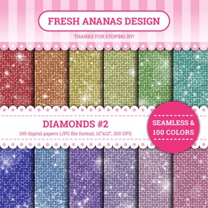 100 Farben Digitale Papiere: Diamant #2, Sparkle, Crystal, Bling, Precious Stone, Printable, JPG, Scrapbooking, Digitales Papier