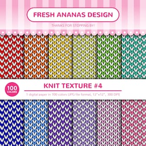 100 Colors Digital Papers: Knit Texture #4, Wool, Jumper, Seamless, Sweater, Scrapbooking, Rainbow, Paper Pack, Background